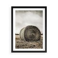Plakat w ramie 50x70 - Siano w Sepii: Wiejska Tradycja - snopek siana, bela siana - rama czarna