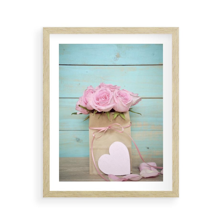 Plakat w ramie 40x50 - Uczucie W Pełnym Rozkwicie - kwiaty, romantyczne - rama drewno