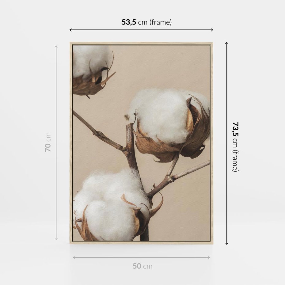 Obraz w ramie 50x70 - Bawełniana melancholia - bawełna, suche - rama drewno