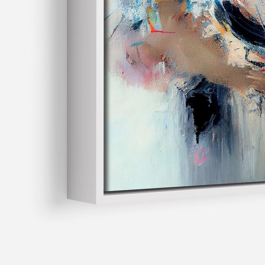 Obraz w ramie 80x80 - Kontrapunkty zatajonych uczuć - dynamiczna abstrakcja, bałagan na płótnie - rama biała
