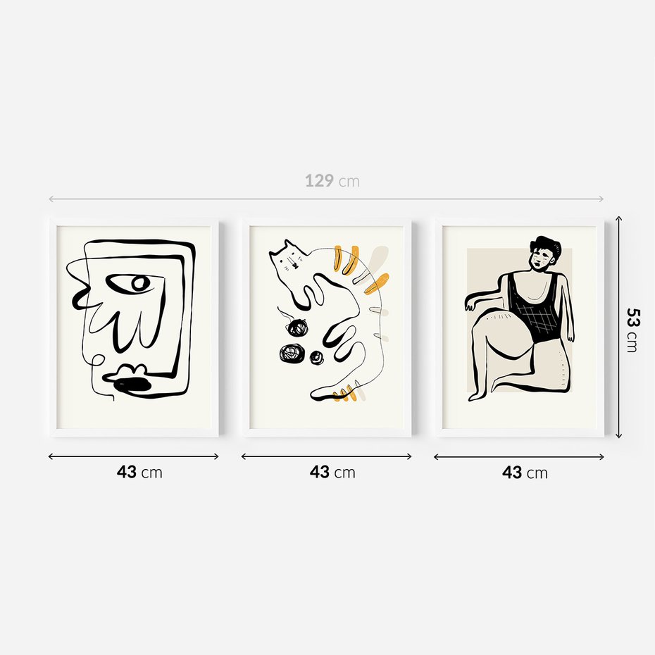 Zestaw obrazy w ramie 40x50 galeria - Abstrakcja, jak, Picasso, nowoczesny - rama biała