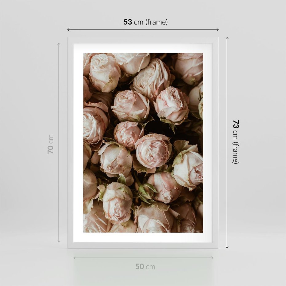 Plakat w ramie 50x70 - Róże i Różowe Kwiaty w Kompozycji - róże, różowe kwiaty - rama biała