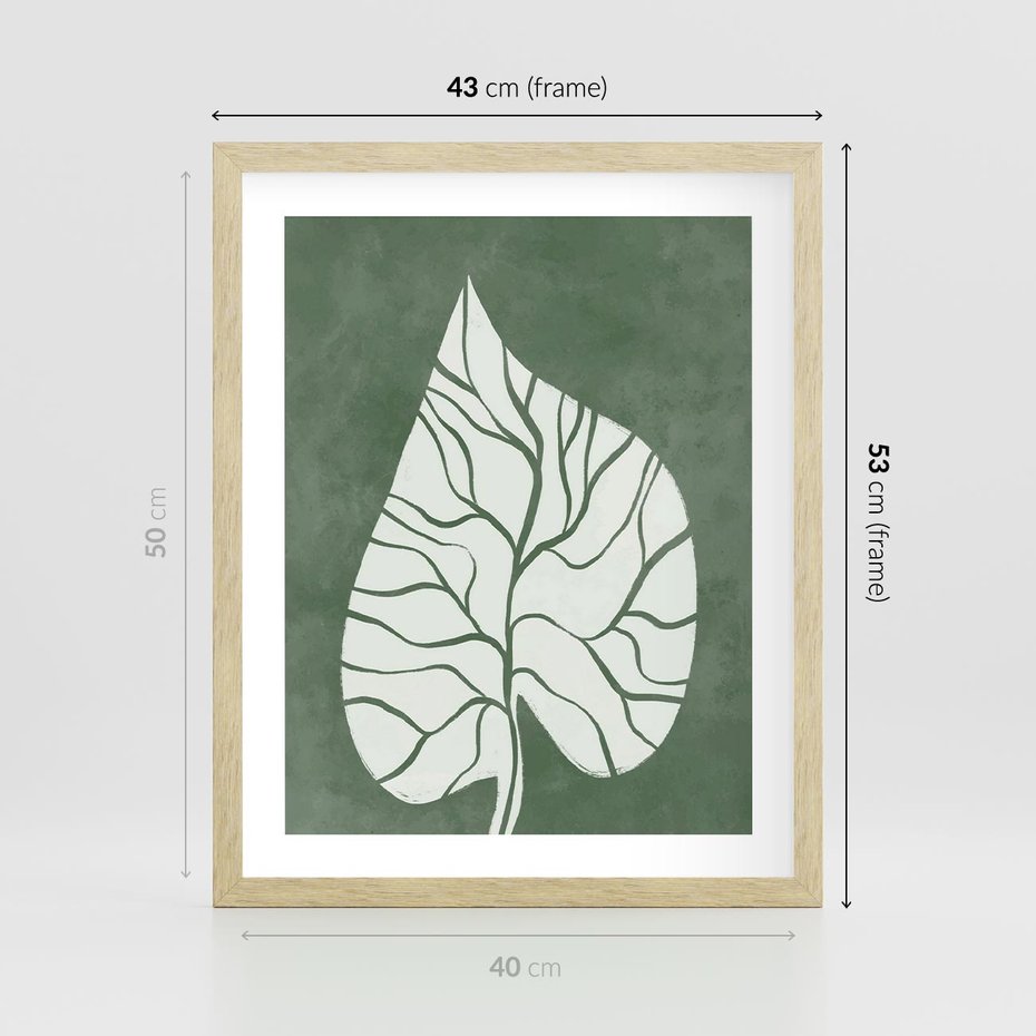Plakat w ramie 40x50 - Migotliwe Wnętrze Zieleni - zielony plakat, roślinne motywy - rama drewno
