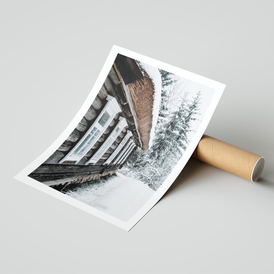 Plakat bez ramy 30x40 - Cicha Zima - zima, domek w górach