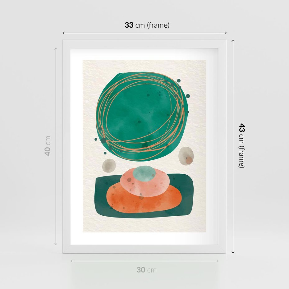 Plakat w ramie 30x40 - Rozmyte Granice - abstrakcyjne plamy, zielony - rama biała