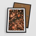 Plakat w ramie 50x70 - Jesienny Splot: Pomarańczowe Liście - liście, pomarańczowe suche liście - rama czarna