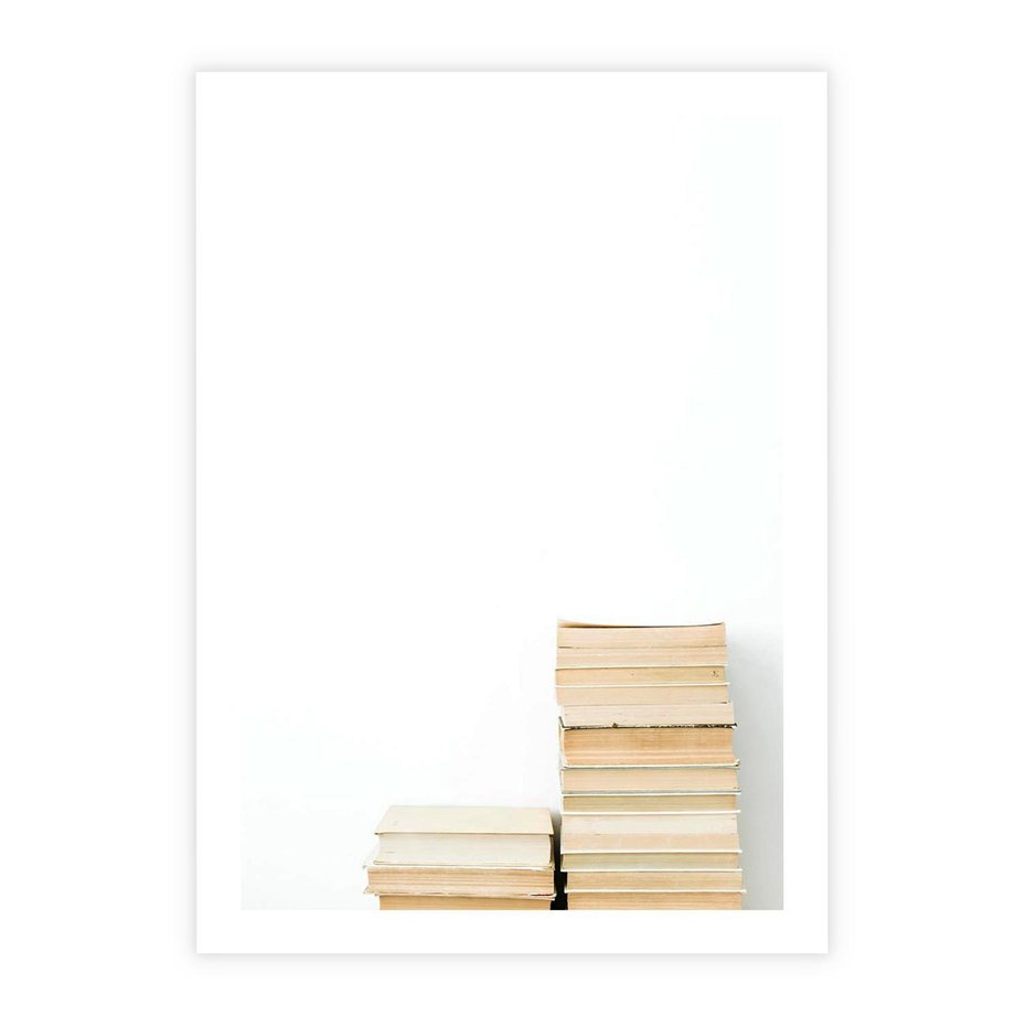 Plakat bez ramy 30x40 - Estetyka Literatury - stos książek, minimalistyczna kompozycja