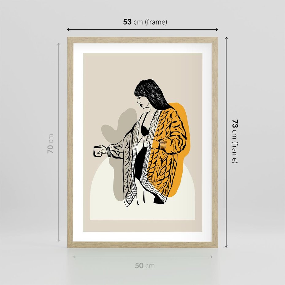 Plakat w ramie 50x70 - Żółte Akcenty w Grafice - grafika, minimalizm - rama drewno