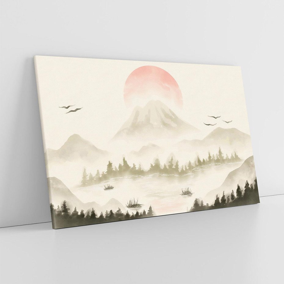 Obraz na płótnie 100x70 - Przyroda Japonii - japońska akwarela, góry