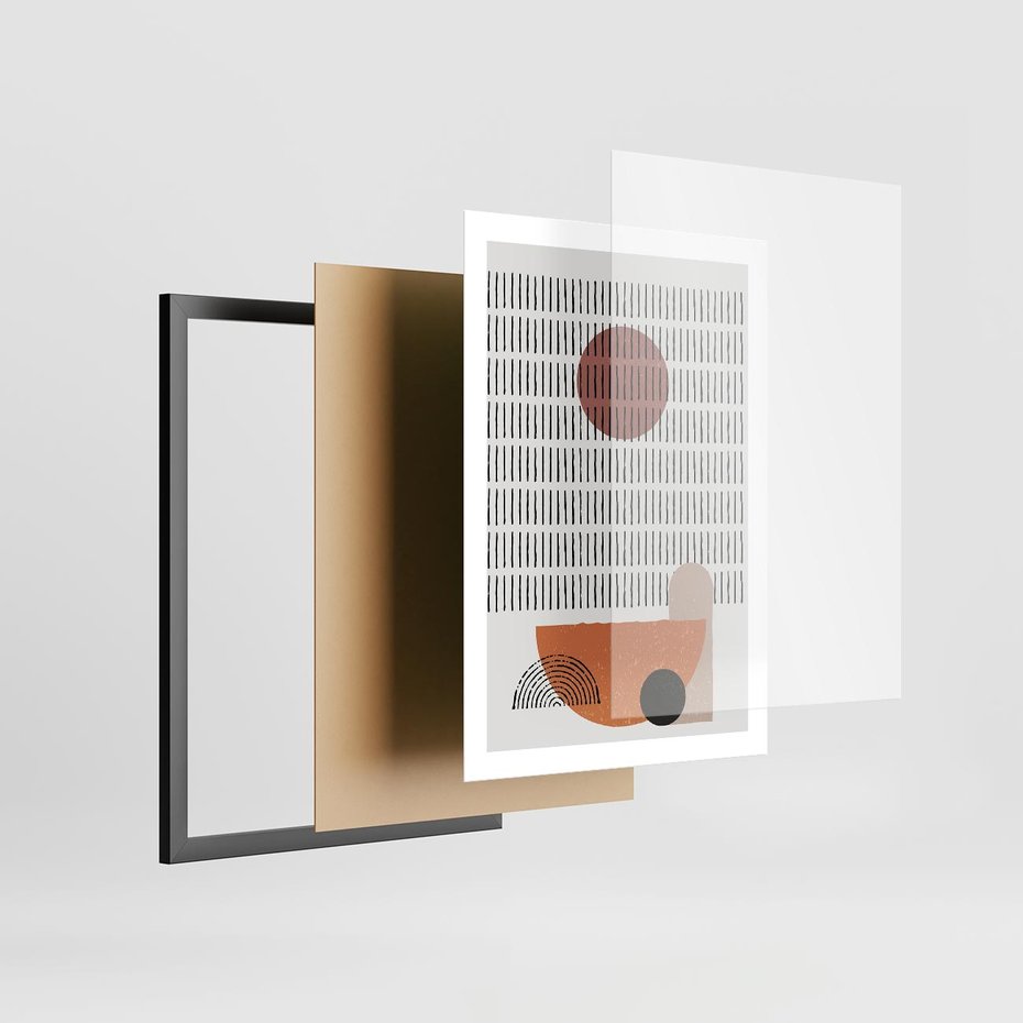 Plakat w ramie 50x70 - Symetria w Stylu Mid-Century - minimalistyczny obraz, mid-century styl - rama czarna