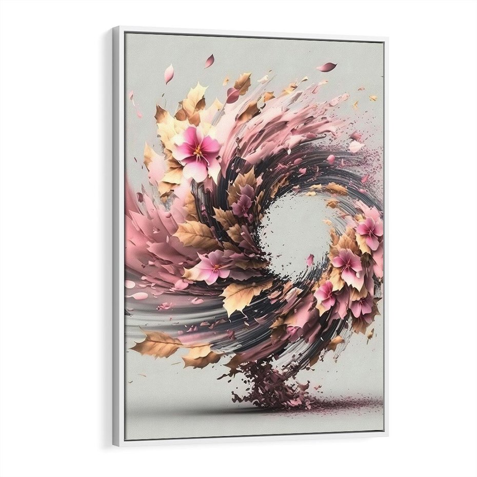 Obraz w ramie 50x70 - Kwiatowy Wir - nowoczesna grafika komputerowa, wir z kwiatów - rama biała