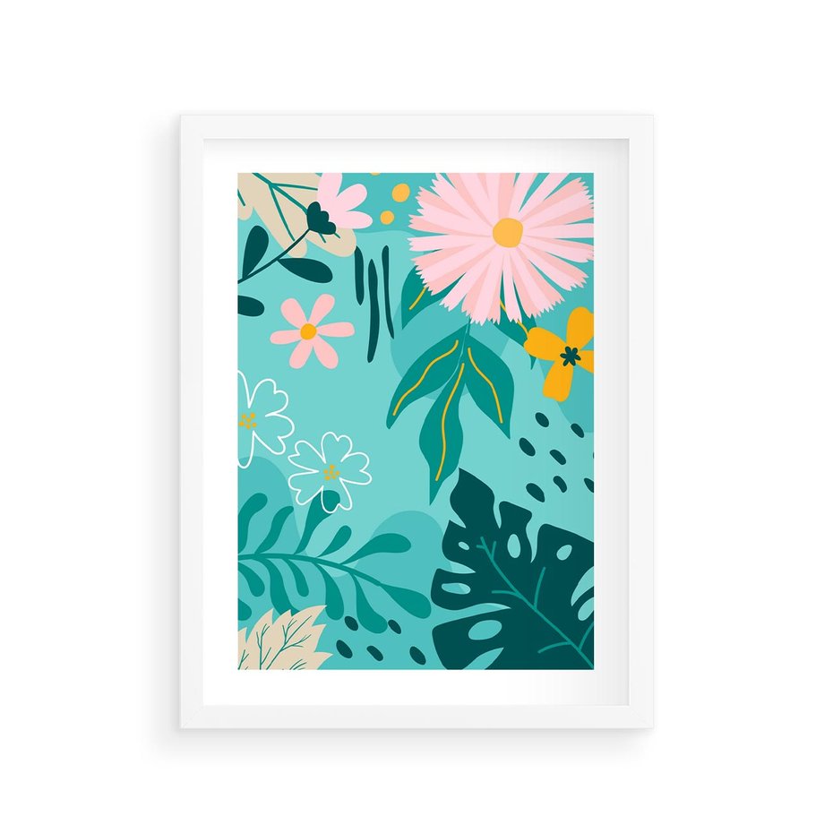 Plakat w ramie 30x40 - Kwiatowe Wibracje - pastelowa kompozycja, kwiaty - rama biała