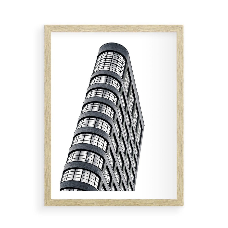 Plakat w ramie 50x70 - Wieżowiec na Monochromatycznym Obrazie - architektura, wieżowiec - rama drewno