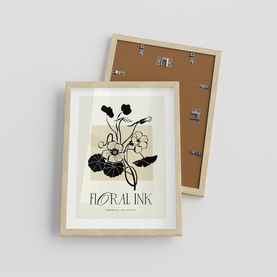 Plakat w ramie 30x40 - Podróż linii kwiatowego czasu - kwiaty, typografia - rama drewno