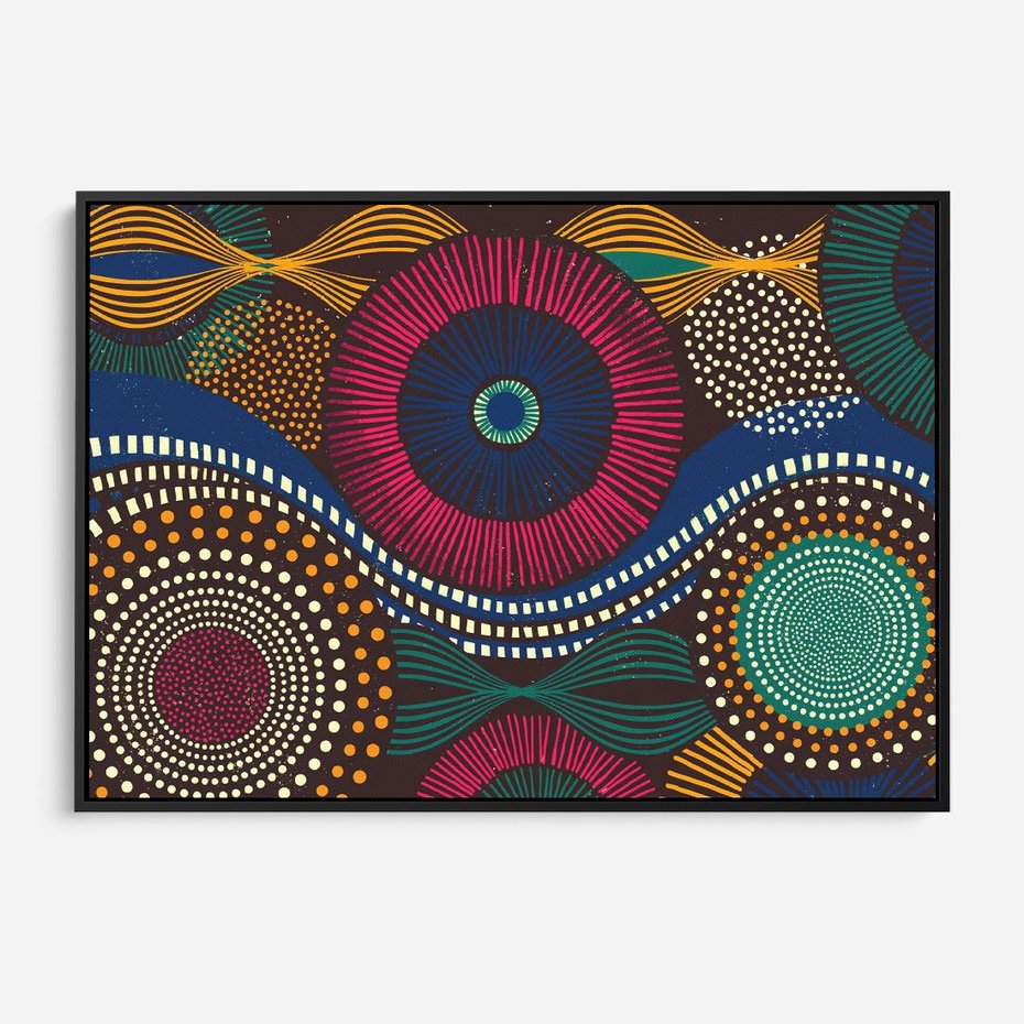 Obraz w ramie 100x70 - Energia Wzorców - enticzne wzory, kształty - rama czarna