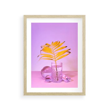 Plakat w ramie 30x40 - Minimalizm i Urok Natury - liście, pastele - rama drewno