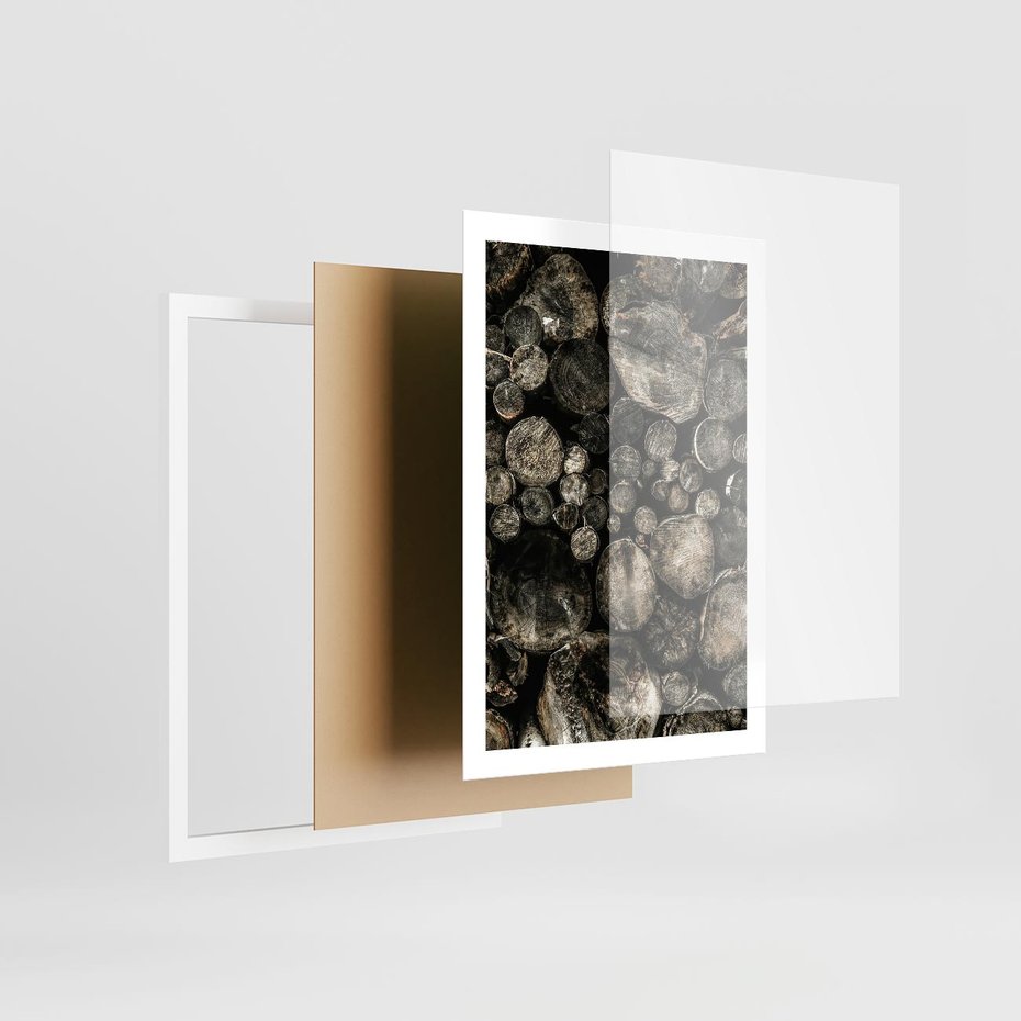 Plakat w ramie 50x70 - Stos Drewna - kłody drewna, pociete drweno - rama biała