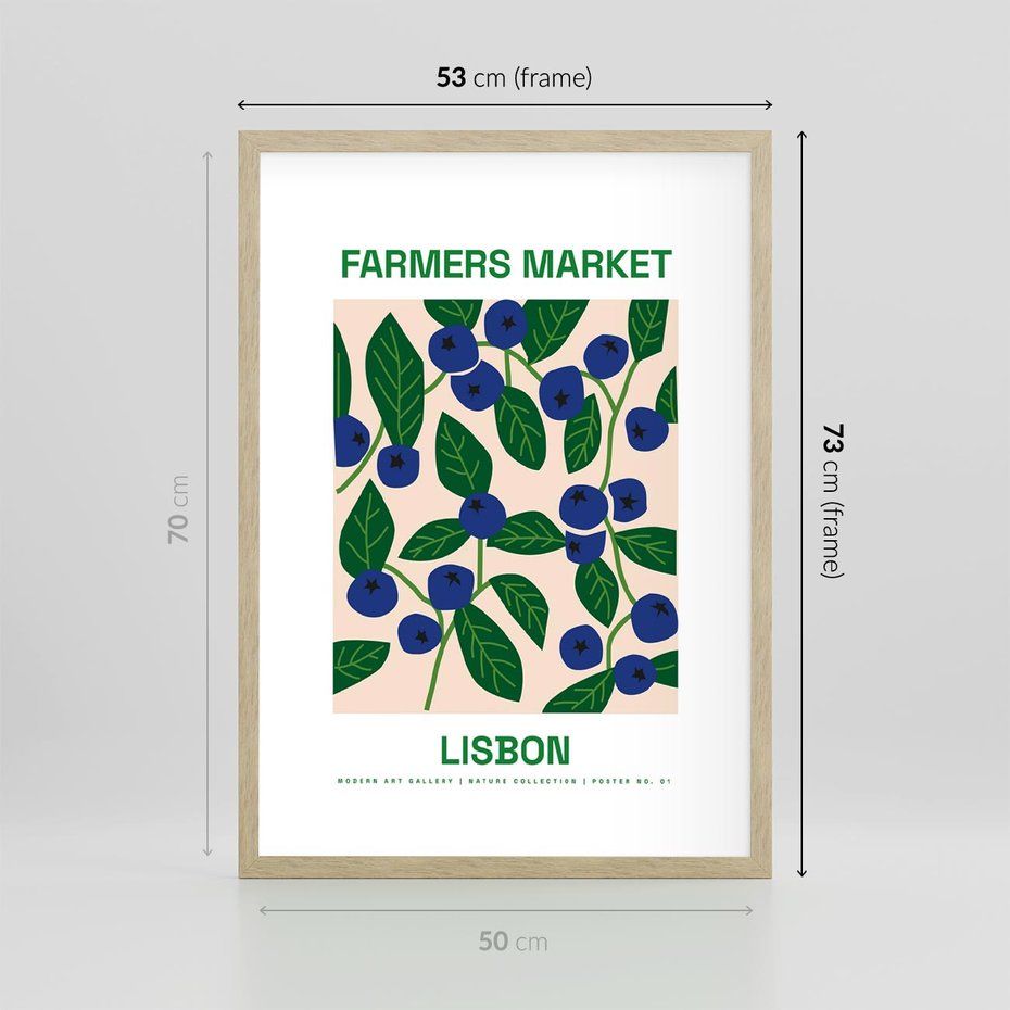 Plakat w ramie 50x70 - Migotliwe Przestrzenie - borówki, jagody - rama drewno