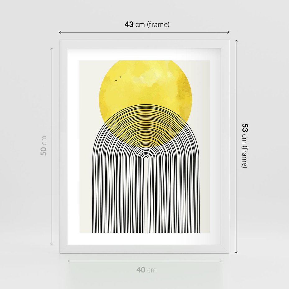 Plakat w ramie 40x50 - Słoneczne Odbicia - geometria, żółte koło - rama biała