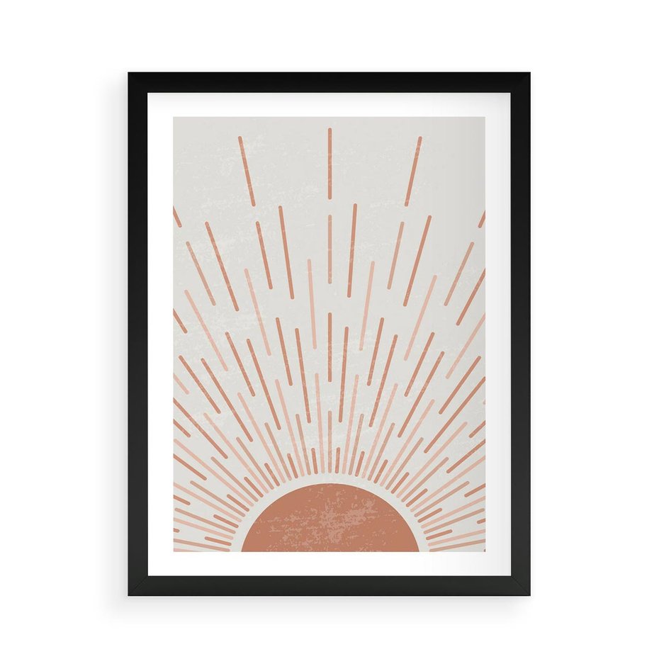 Plakat w ramie 50x70 - Słońce w Stylu Boho - słońce, grafika boho - rama czarna