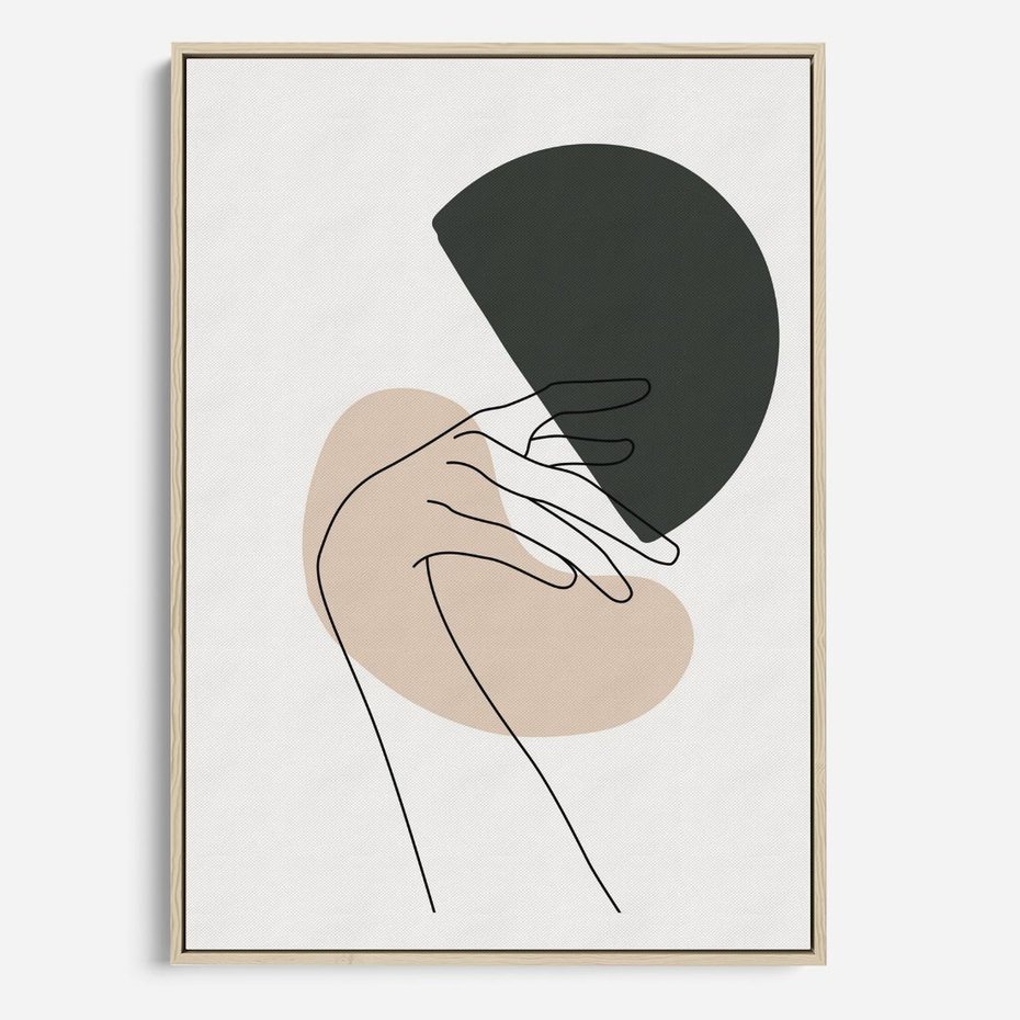 Obraz w ramie 50x70 - Przenikające Kształty - szkic jedną linią, one line - rama drewno