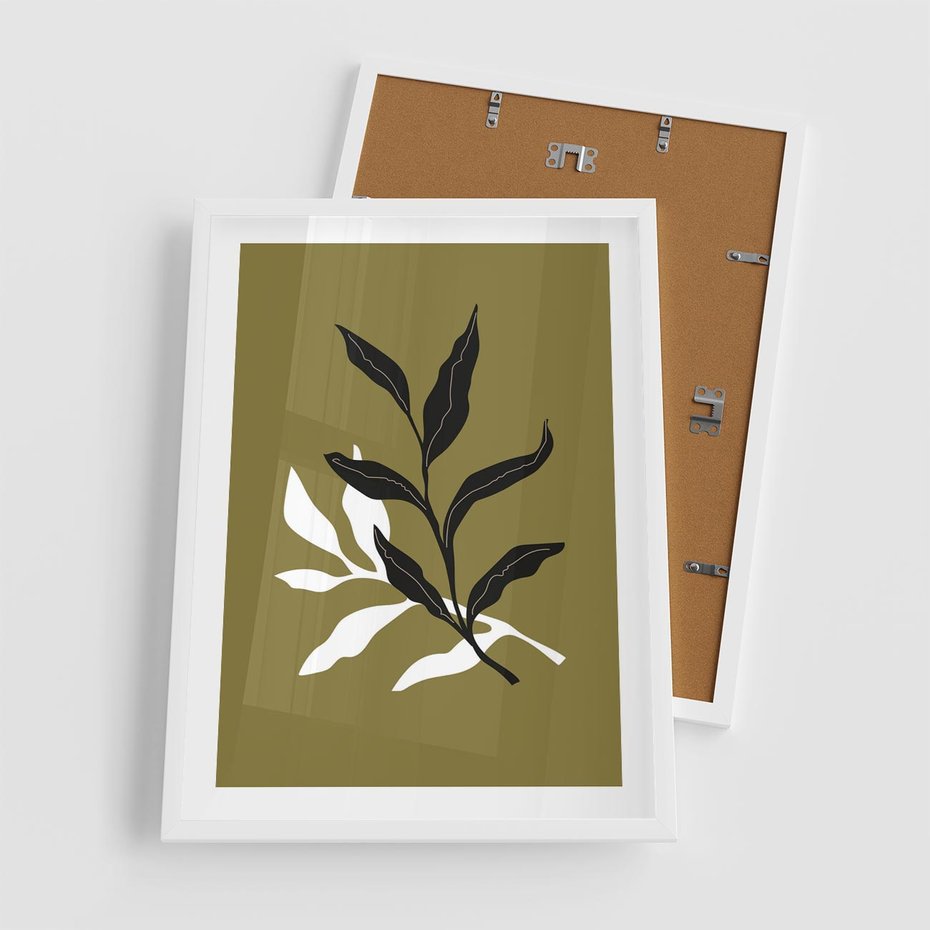 Plakat w ramie 50x70 - Wewnętrzne Odsłony - liście, gałązki - rama biała