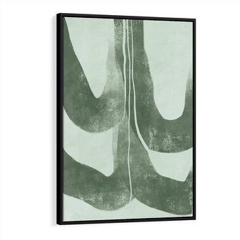 Obraz w ramie 50x70 - Nurtująca Kompozycja Zieleni - abstrakcyjne delikatne zielone linie, podobne do gałęzi kwiatów - rama czarna