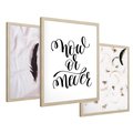 Zestaw obrazy w ramie 40x50 galeria - Cytat, motywacyjny, pióra, boho - rama drewno