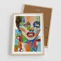 Plakat w ramie 50x70 - Kolorowe Formy - abstrakcyjny portret kobiety, twarz - rama drewno
