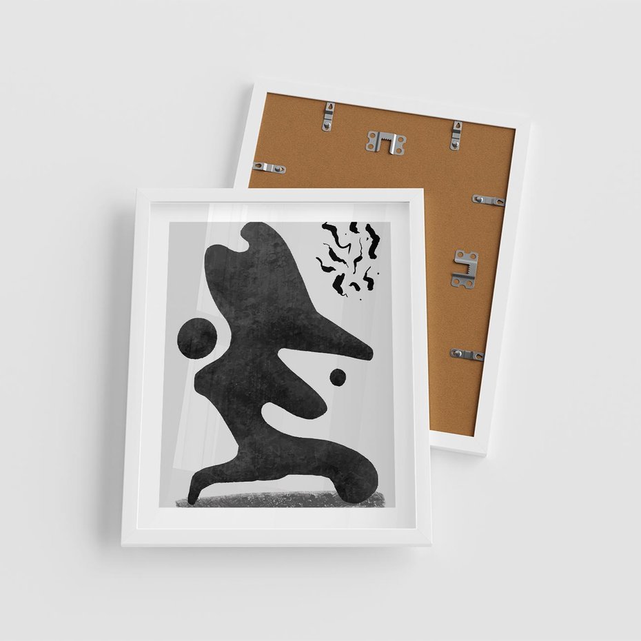 Plakat w ramie 40x50 - Abstrakcja w Monochromii - nowoczesna grafika, abstrakcja - rama biała