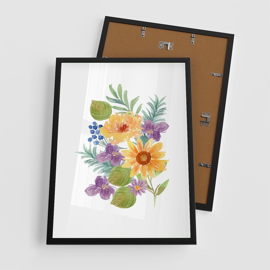 Plakat w ramie 50x70 - Kwiatowe Inspiracje - akwarelowe polne kwiaty, minimalistyczny plakat - rama czarna