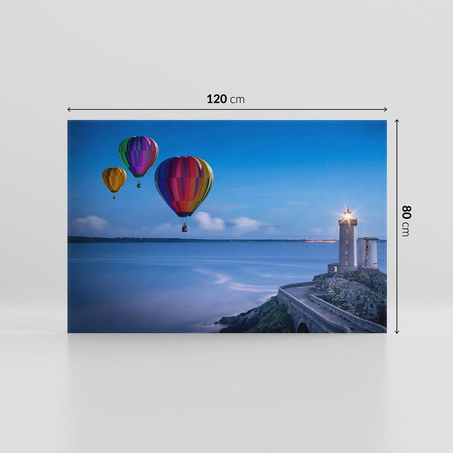 Obraz na płótnie 120x80 - Latarnia morska z balonami nad morzem - latarnia, morska