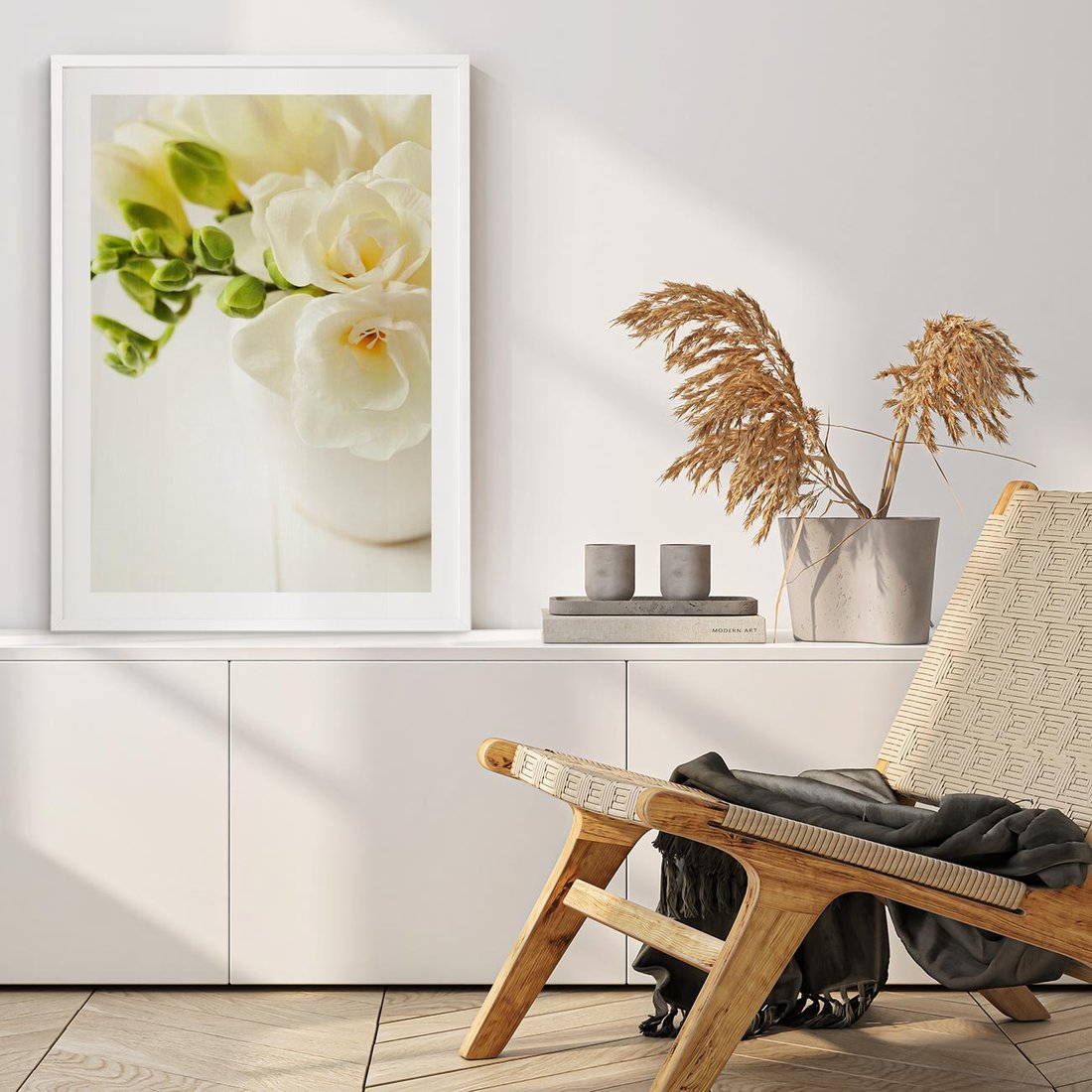 Plakat bez ramy 30x40 - Subtelność białych frezji - frezja, białe