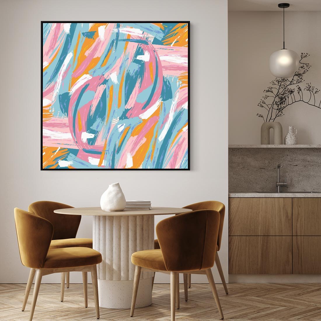 Obraz w ramie 50x50 - Refleksje w krainie abstrakcji - abstrakcja, energiczne pociągnięcia pędzla - rama czarna