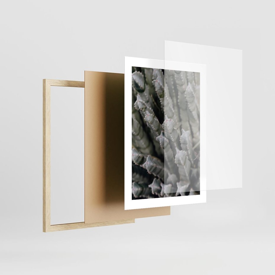 Plakat w ramie 30x40 - Boho kaktusy na pustyni - kaktusy, pustynia - rama drewno