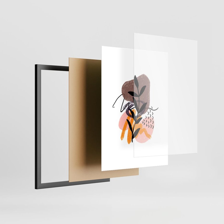 Plakat w ramie 30x40 - Echa Kształtującej się Wyobraźni - abstrakcyjna sztuka, liść gałązka - rama czarna