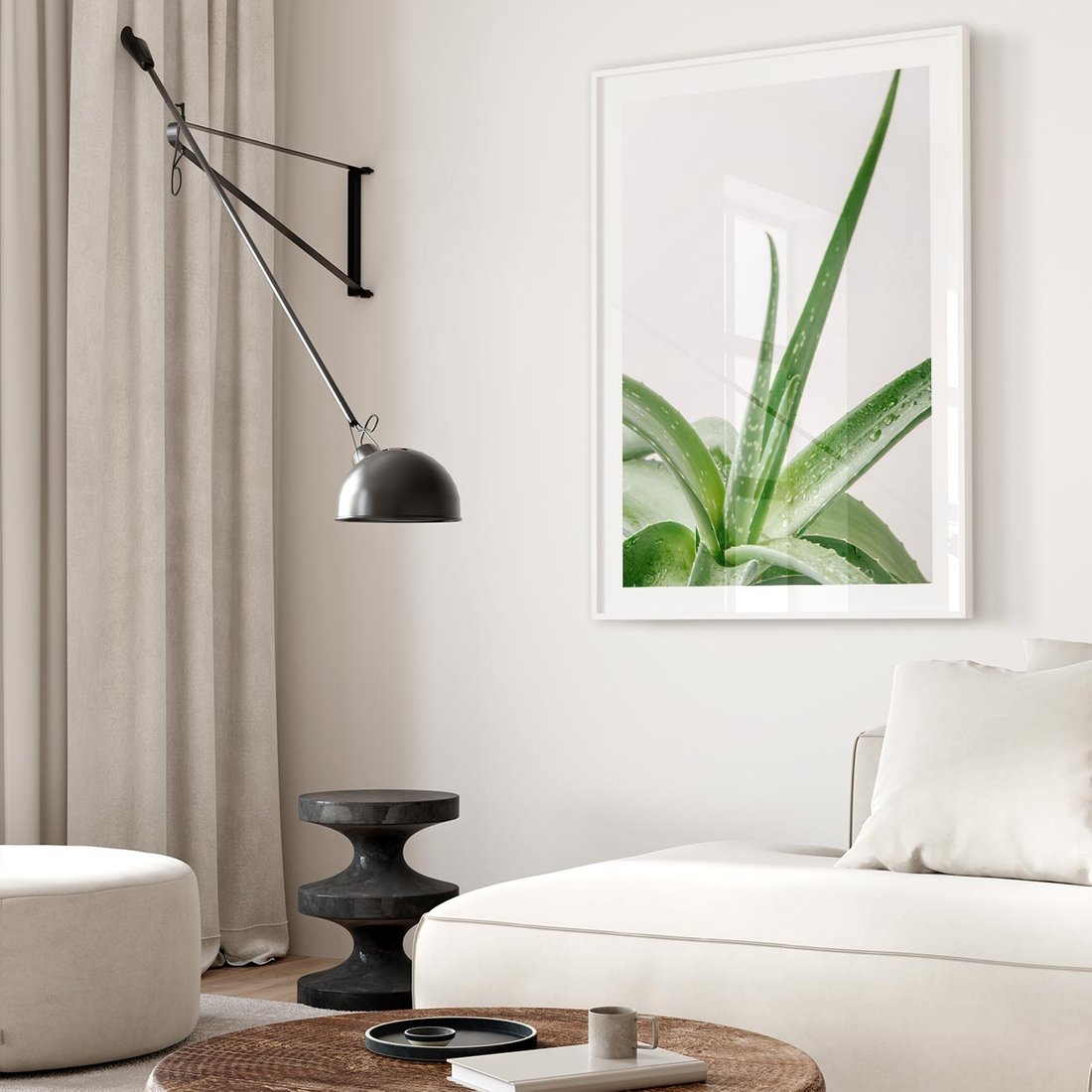 Plakat w ramie 50x70 - Zielone Piękno - aloes, liście - rama biała