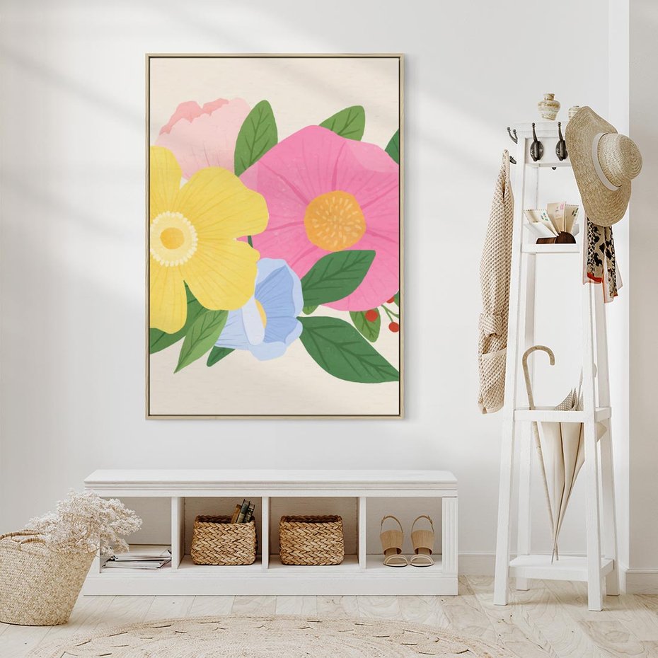 Obraz w ramie 80x120 - Kwiatowy Uśmiech - kwiaty, akwarela - rama drewno