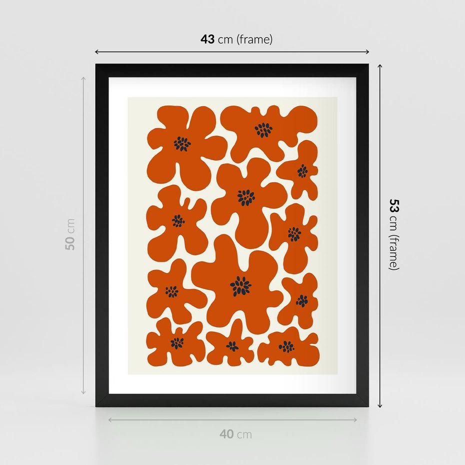 Plakat w ramie 40x50 - Wibracje Przestrzeni - abstrakcyjne czerwone kwiaty, kompozycja - rama czarna