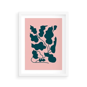 Plakat w ramie 50x70 - Kształty Nieznanego Świata - abstrakcyjne liście, boho styl - rama biała