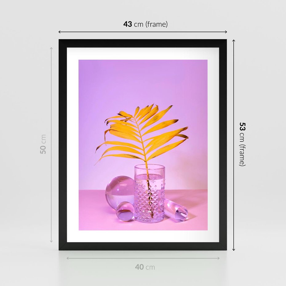 Plakat w ramie 40x50 - Minimalizm i Urok Natury - liście, pastele - rama czarna