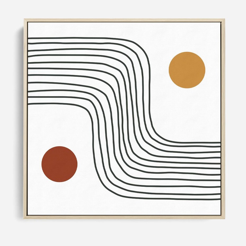 Obraz w ramie 80x80 - Kontury Harmonii - nieregularne linie, koła - rama drewno