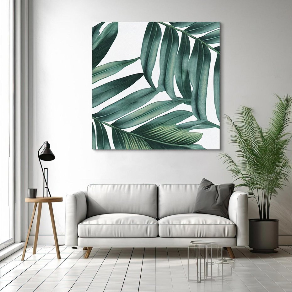 Obraz na płótnie 40x40 - Ruchome liście czasu - liście palmy, tropikalne