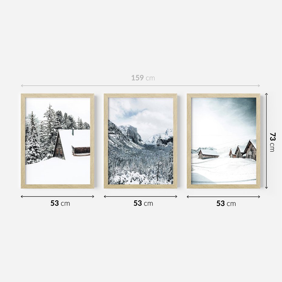 Zestaw obrazy w ramie 50x70 galeria - Górski, pejzaż, śnieg, zima - rama drewno