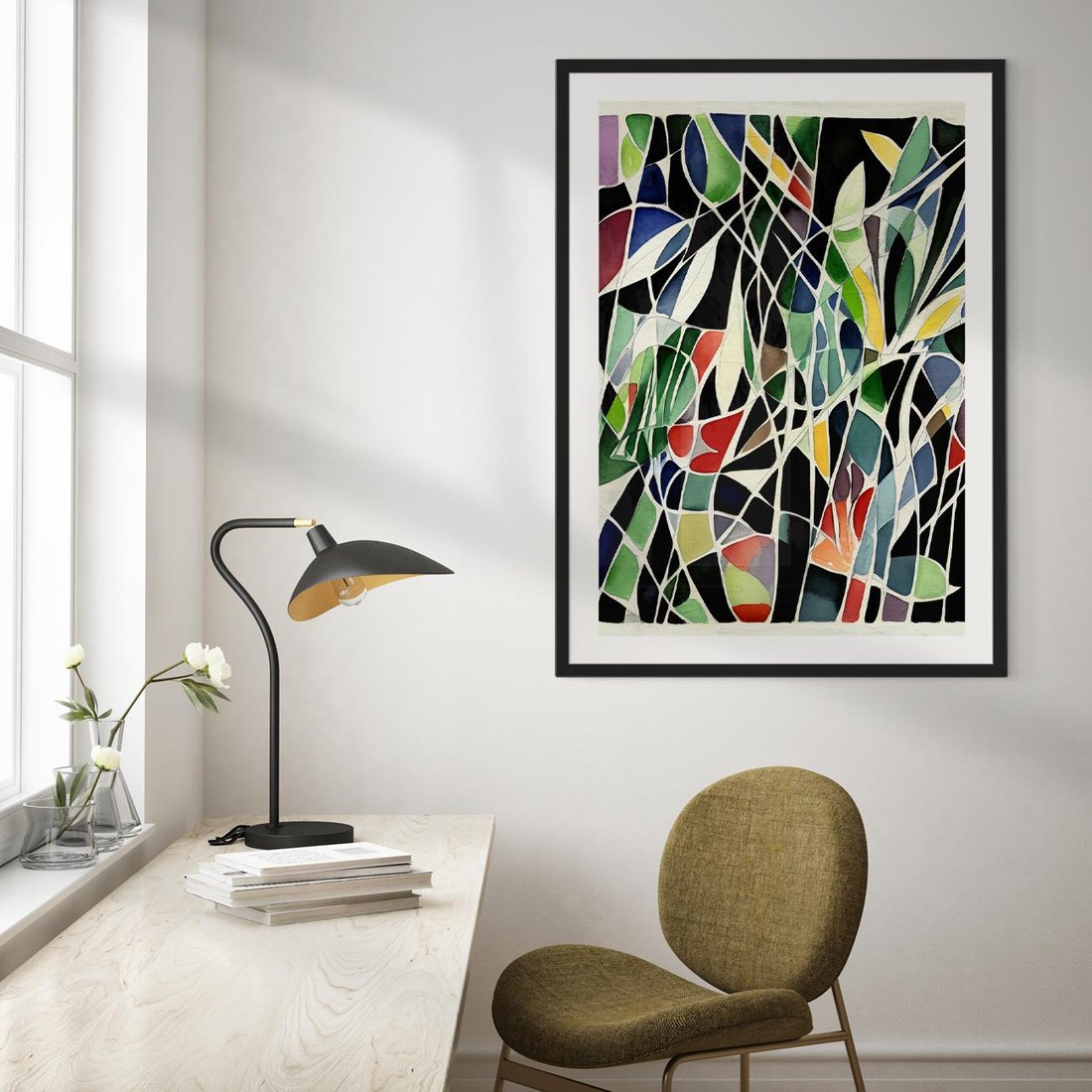 Plakat w ramie 50x70 - Taniec Plam i Kształtów - abstrakcyjny akwarelowy obraz, plamy - rama czarna