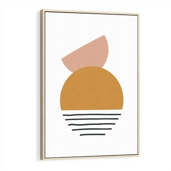 Obraz w ramie 80x120 - Kolory Przyszłości - kompozycja kół i kresek, ciepłe kolory - rama drewno