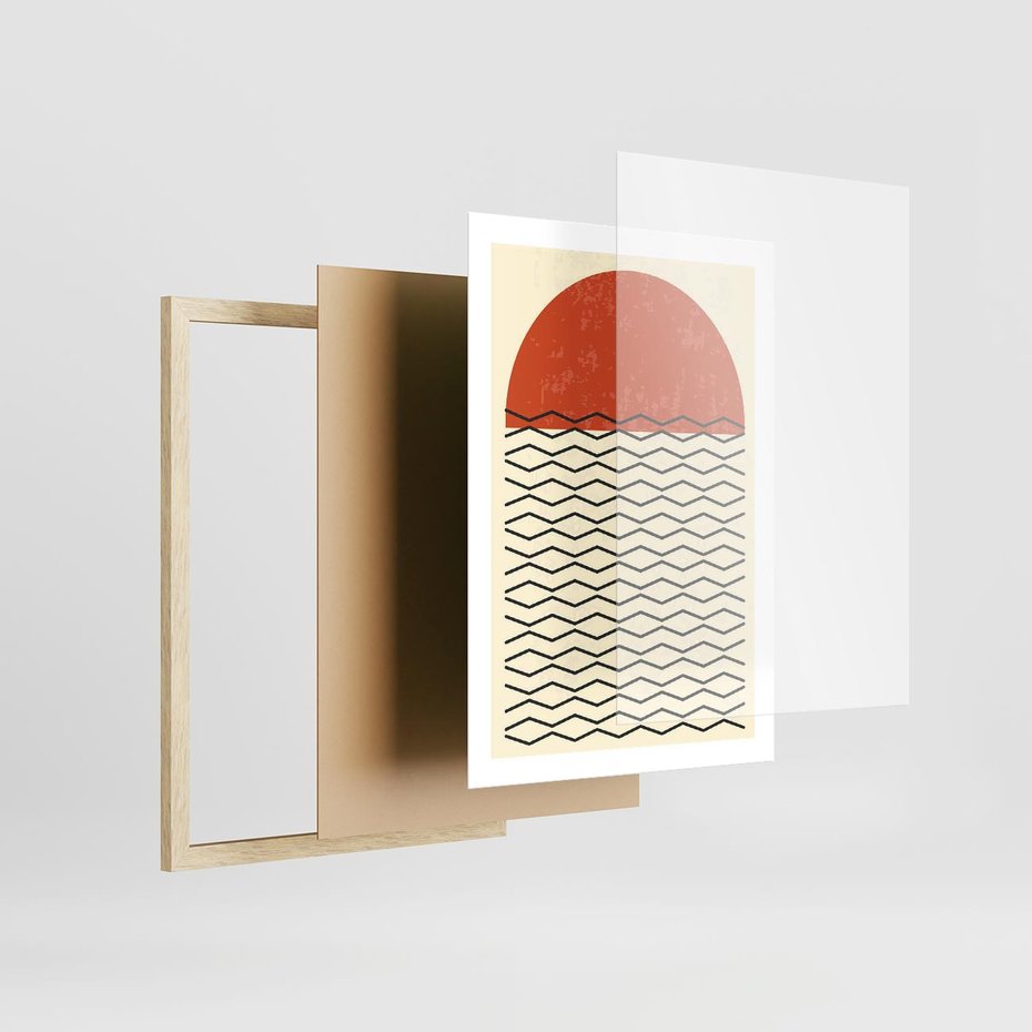 Plakat w ramie 50x70 - Abstrakcyjne Wzory na Plakacie - geometryczna sztuka, nowoczesny plakat - rama drewno
