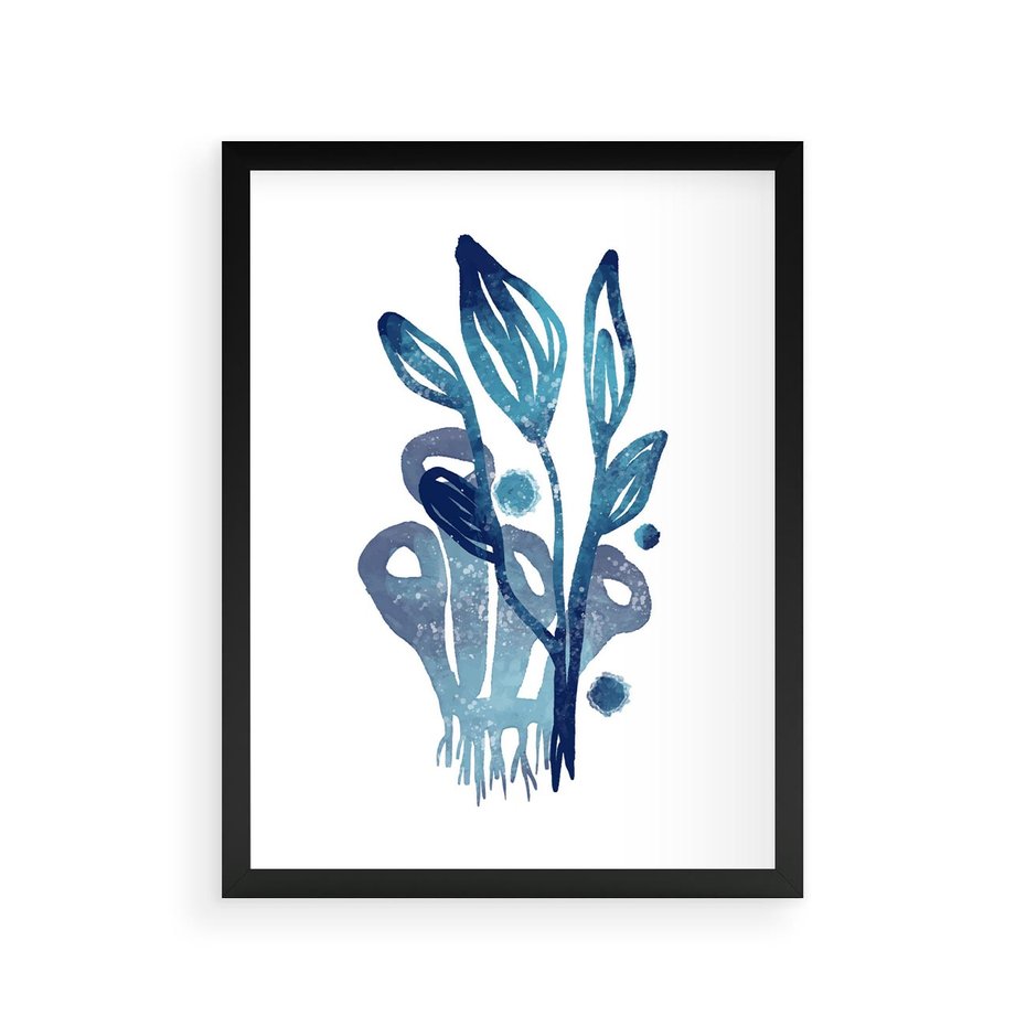 Plakat w ramie 30x40 - Akwarelowy Błękit - pastelowy, abstrakcyjny plakat - rama czarna