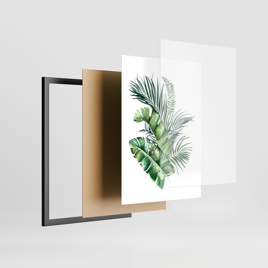 Plakat w ramie 50x70 - Piękno Złotej Rośliny - złote, liście - rama czarna