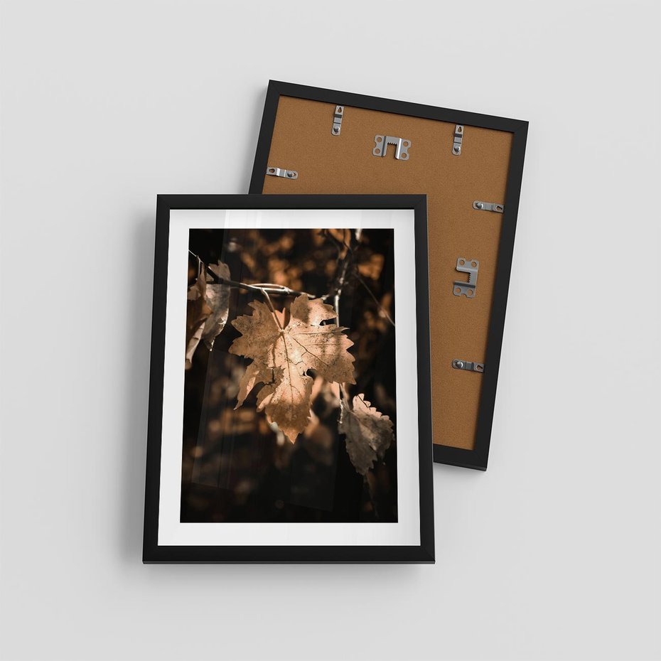 Plakat w ramie 30x40 - Uroczy Liść na Drzewie - jesienny liść, żółty liść na drzewie - rama czarna
